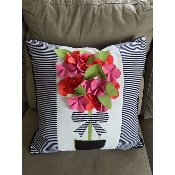 Edie Inc Floral Decor Pillow With 3D Flowers & Stripes - Picture 1 of 7